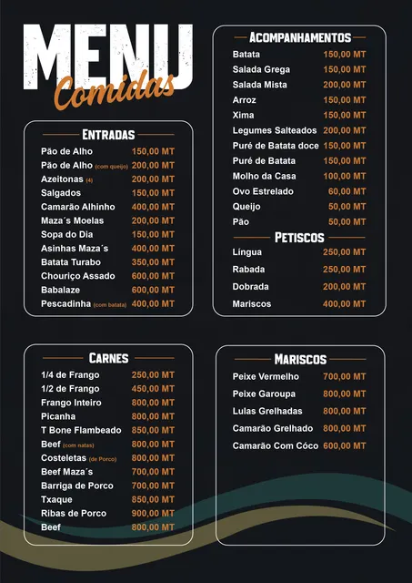 Txambas — Menu de comidas