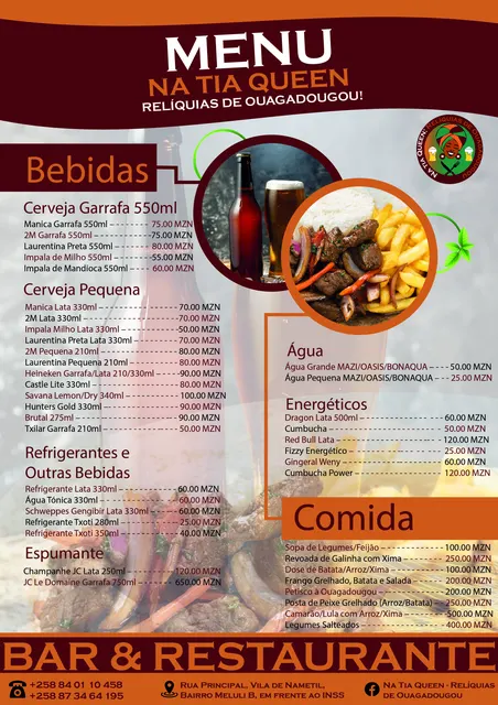 Na Tia Queen — Menu do bar e restaurante