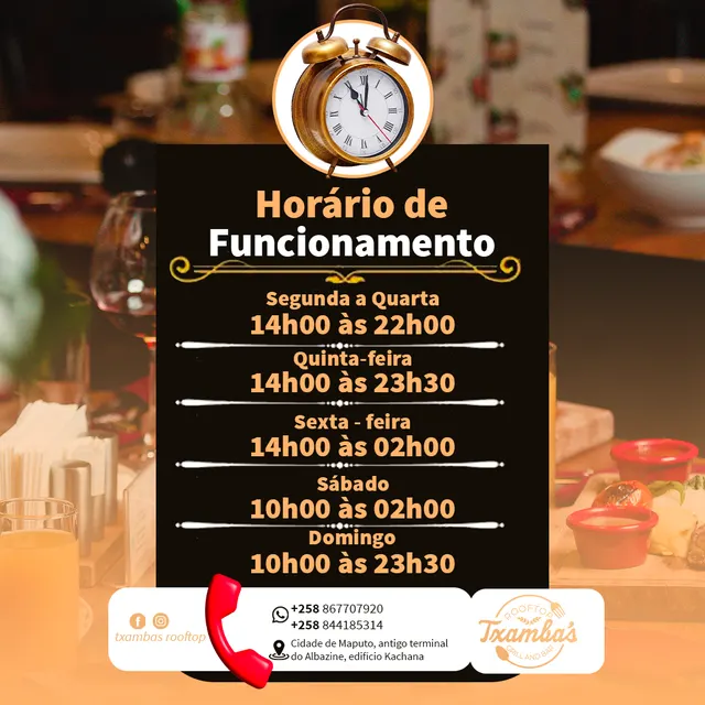 Txambas — Horário de funcionamento